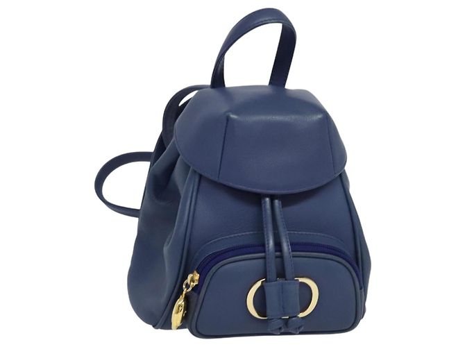 Mochila de cuero azul Christian Dior Auth BA875SAV