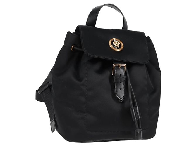 VERSACE Backpack Nylon Black Gold Auth 118729V Golden