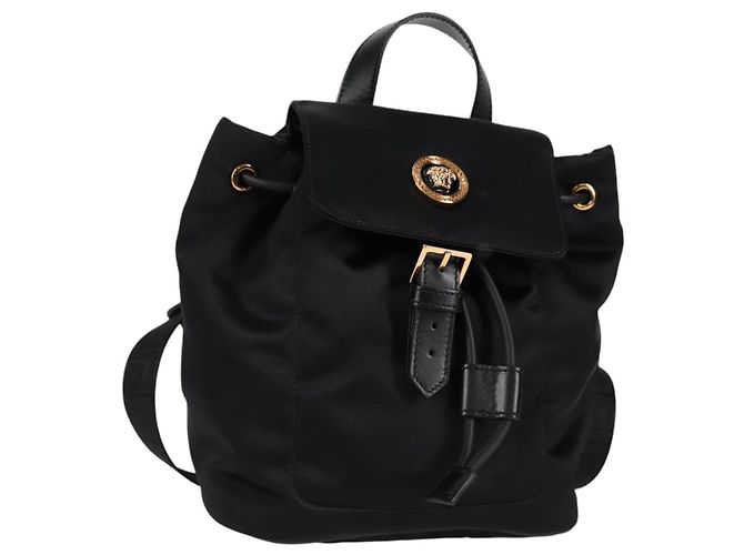 VERSACE Backpack Nylon Black Gold Auth 118728V Golden