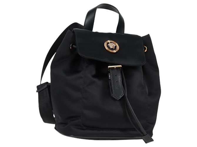 Mochila VERSACE em nylon preto e dourado Auth 118733V