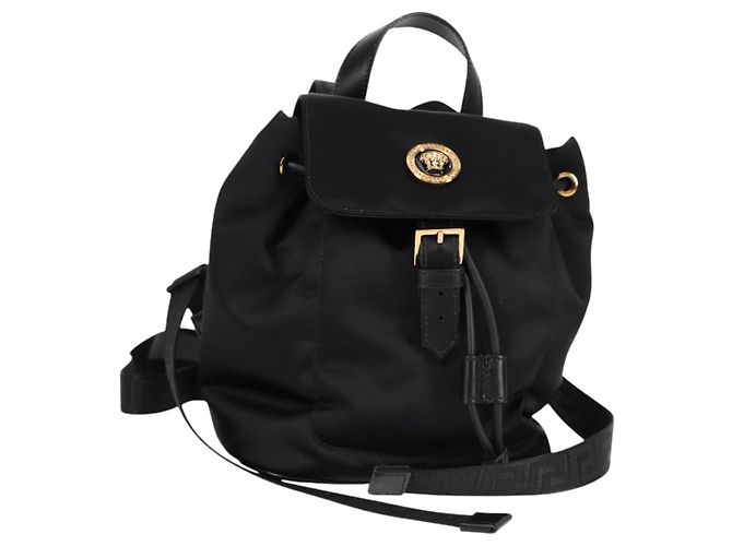 VERSACE Rucksack aus Nylon Schwarz Gold Auth 118730V Golden