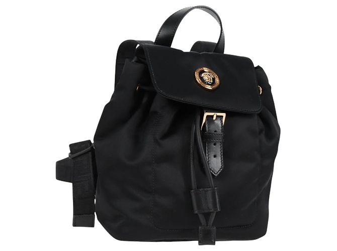 VERSACE Backpack Nylon Black Gold Auth 118734V Golden