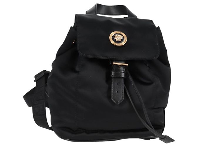 VERSACE Backpack Nylon Black Gold Auth 118731V Golden