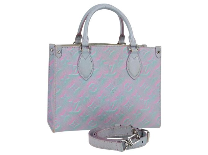 LOUIS VUITTON Bolsa On The Go PM Monogram Empreinte 2way Azul M46067 Auth MX449M