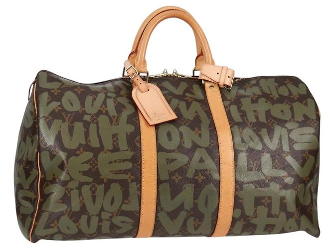 LOUIS VUITTON Monogram Graffiti Keepall 50 Bolsa Boston Khaki M92196 Auth 126567SM Caqui