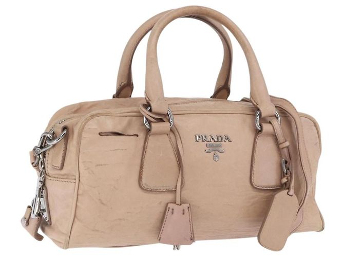 PRADA Bolsa de Mão de Couro 2 em 1 Rosa Prata Auth 170334