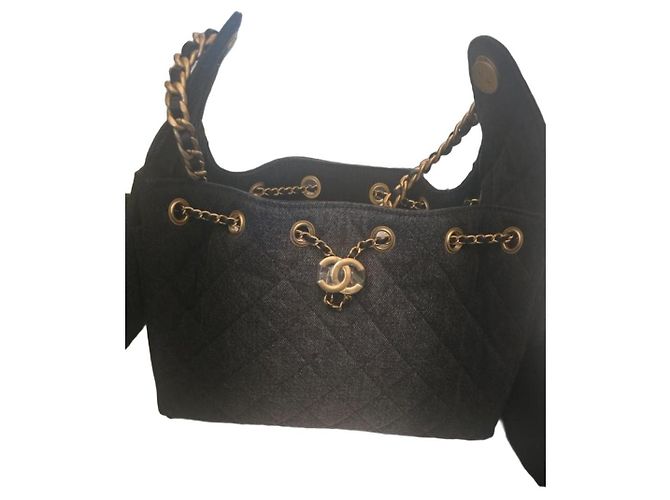 Timeless Chanel 25 Small Handtasche Denim Schwarz