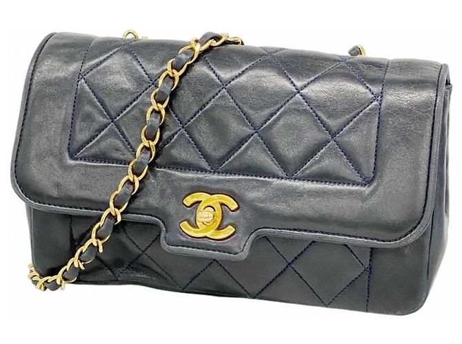 Borsa a Spalla Chanel Diana Chain Blu navy
