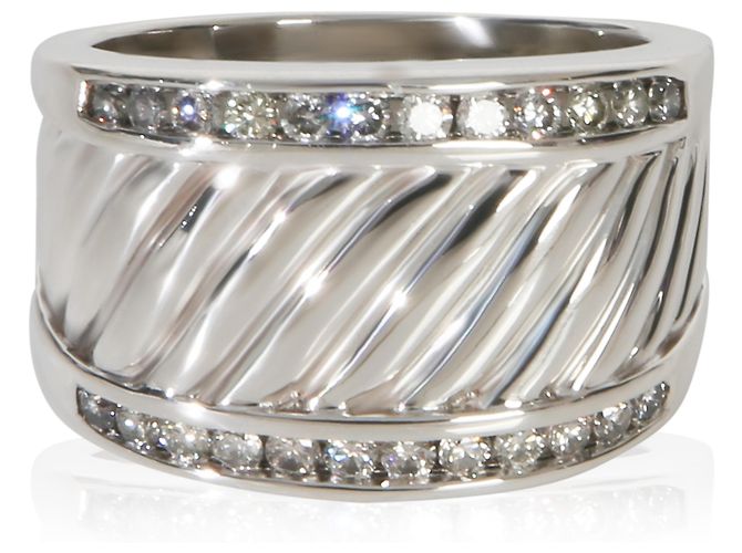 David Yurman Sterling Silver Diamond Cigar Ring