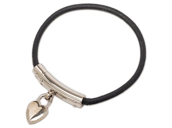 Pulseira de cadeado em forma de coração Viviride da Hermès Preto Prata