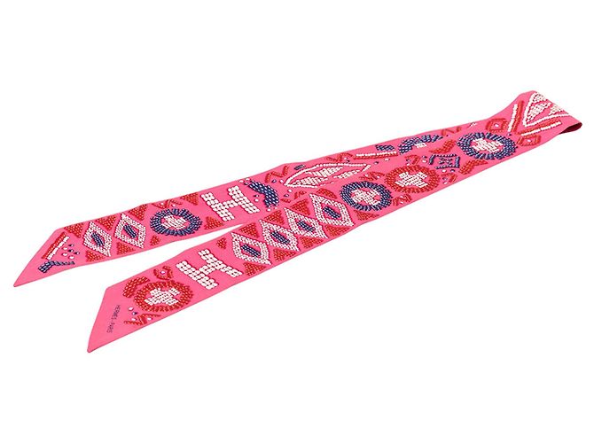 Lenço de seda Twilly Hermès Kelly rosa em pérolas