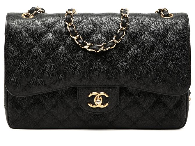 Chanel Preto Jumbo Clássico Caviar Dupla Aba