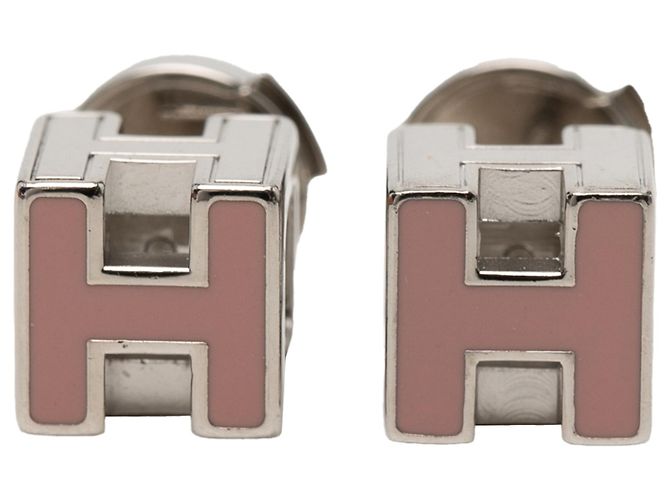 Brincos Hermès Cage D H em paládio rosa e esmalte com fecho push back