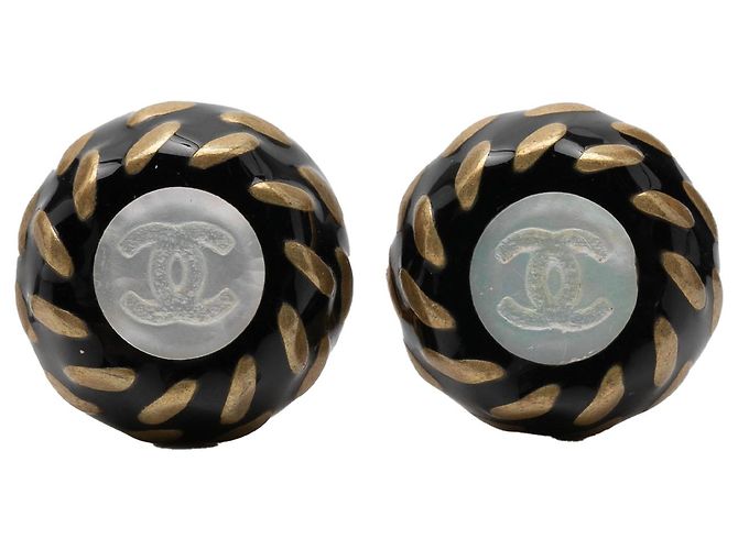 Orecchini a clip in resina nera e placcati oro CC di Chanel Nero