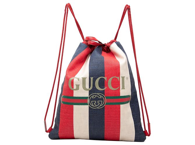 Gucci Red Canvas Sylvie Baiadera Web Drawstring Backpack