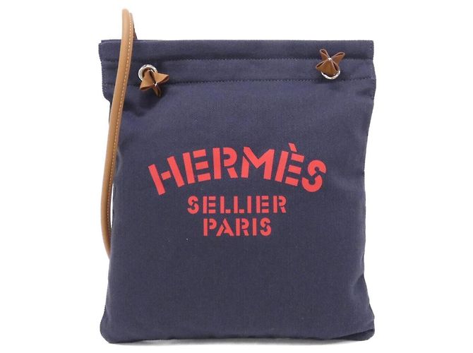 Borsa a Spalla Aline Hermès Blu Pelle Panno