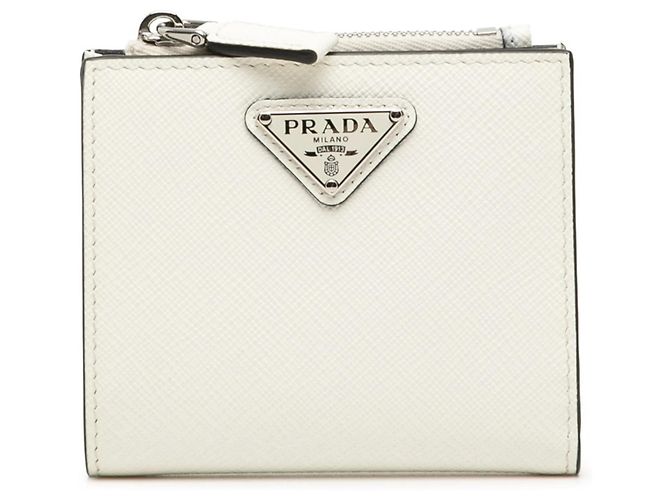 Saffiano Prada Dreieckslogo Geldbörse im Bi-Fold-Design Weiß