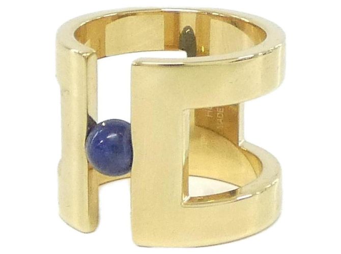 Hermès H Perle Schal Muffler Ring Blau Golden