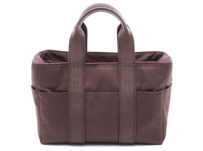 Bolsa de couro e lona Acapulco PM da Hermès Marrom