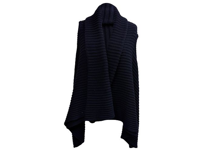 Die gerippte Strickweste The Row aus blauer Wolle Marineblau