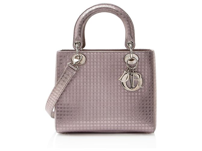 Dior Micro Cannage Metallic Kalbsleder Lady Dior Medium Tote Pink