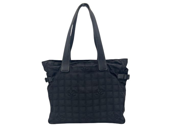 Sac en toile Chanel classique CC pour le shopping Noir