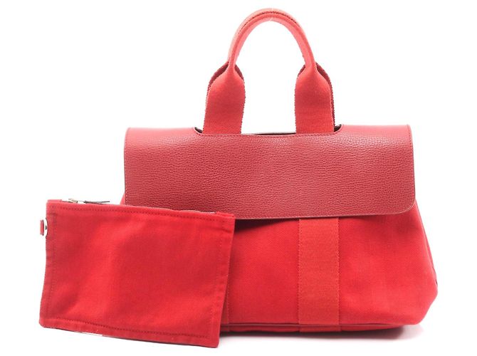 Hermès Bolsa de mão em lona e couro Hermes Valparaiso PM Vermelho