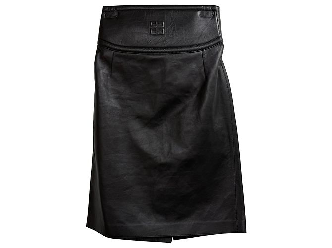 Saia recortada em couro preto com relevo Givenchy
