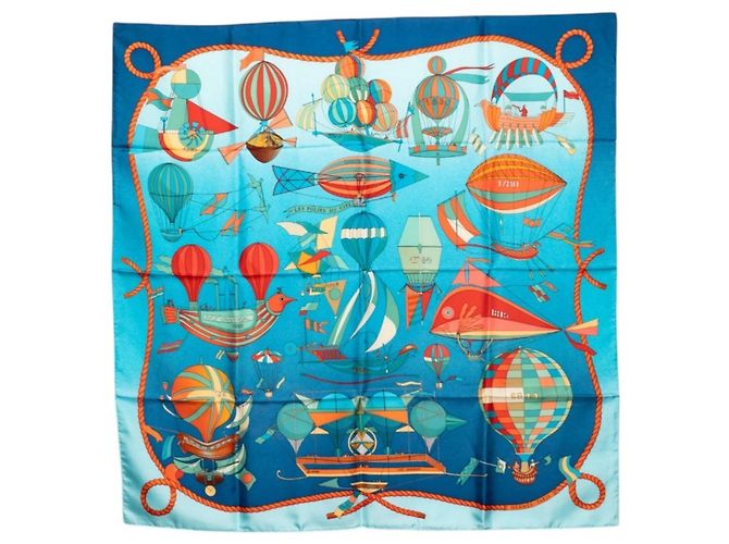 Silk In Sciarpa Hermès Carré 90 - LES FOLIES DU CIEL Blu