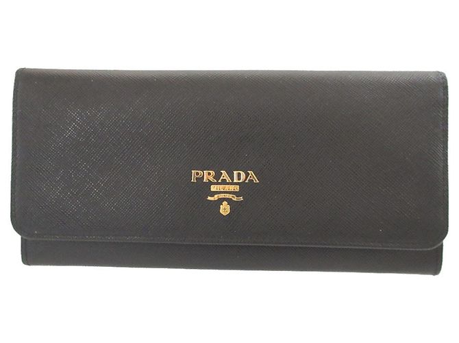 Portafoglio lungo bi-fold in pelle Saffiano nera Prada Nero