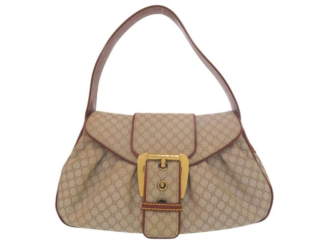 Céline Celine Macadam Pattern Vintage Hobo Bag Brown Beige