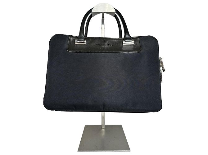 Vintage Courreges Canvas-Leder-Handtasche Schwarz