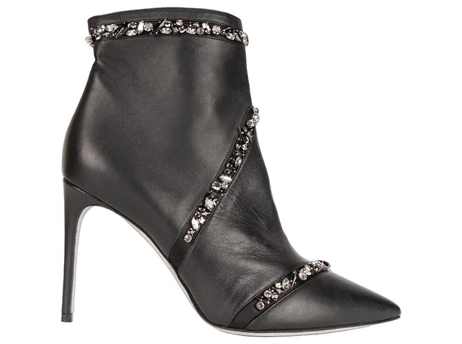 Botas de tornozelo de couro pretas Freda com embellishments de cristal Rene Caovilla Mulher EU 40