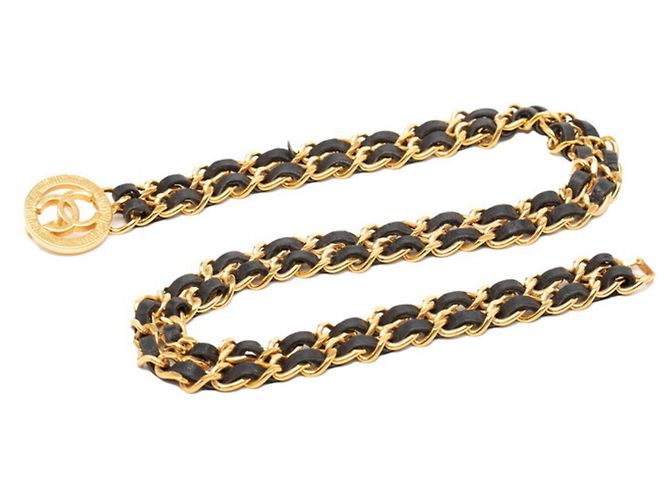 Cinturón de Cadena Coco Marca Chanel Negro Dorado