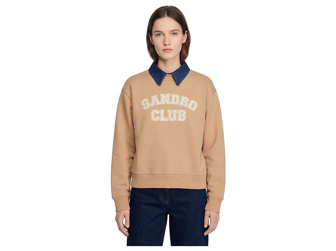 Sandro Kamel Sweatshirt mit abnehmbarem Kragen Beige