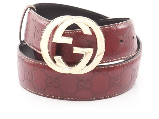 Cinto de couro Guccissima com G entrelaçado da Gucci Bordeaux