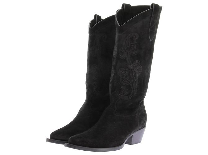 ETRO Black Suede High Cowboy Boots Size 40