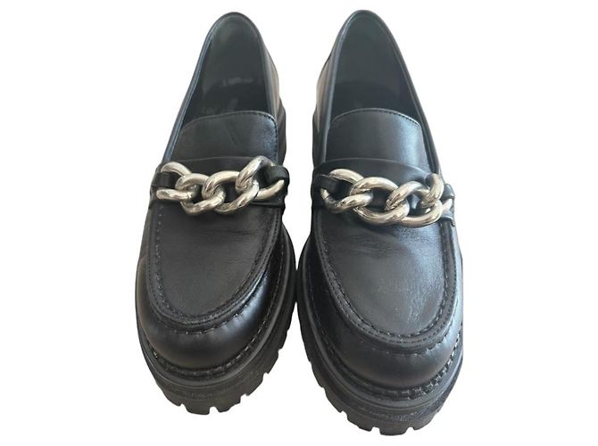 Minelli Black Leather Platform Loafers – Chunky Style – Size 38