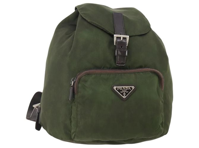 PRADA Backpack Nylon Green Silver Auth 174558 Silvery
