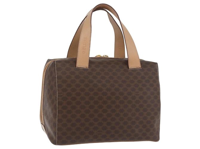 Céline Bolsa Boston em lona Macadam CELINE em couro PVC marrom dourado Auth BAZ795A