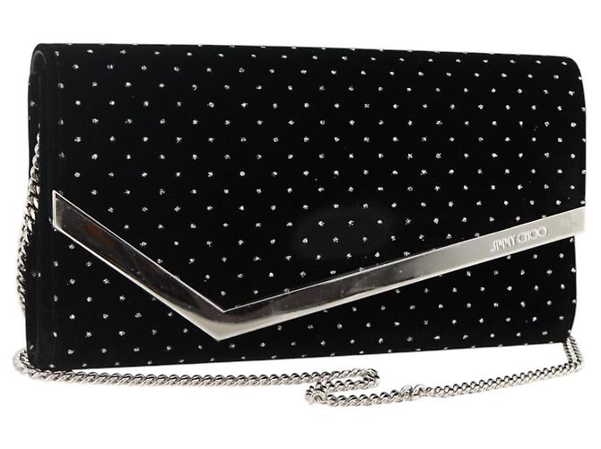 Borsa a Spalla a Catena in Velluto Nero e Argento Jimmy Choo Auth BA12020A