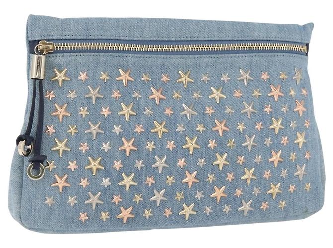 Bolsa de mão com studs Jimmy Choo em denim azul Auth BAZ213A