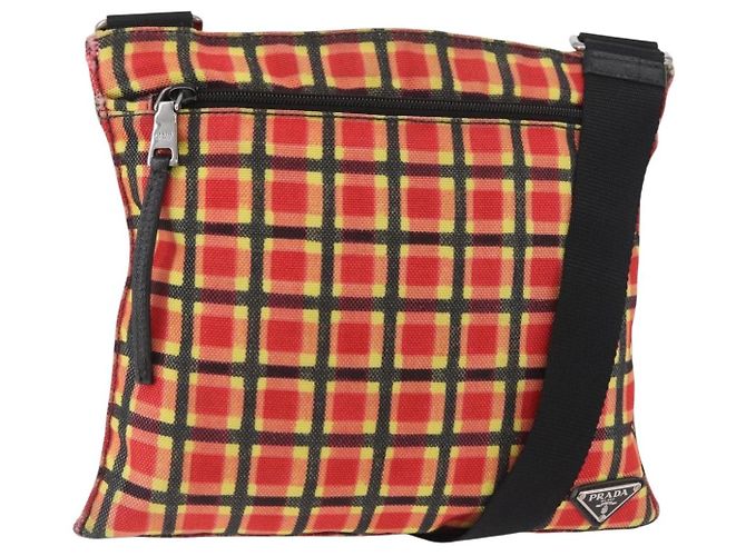 PRADA Shoulder Bag Coated Canvas Red Silver Auth YKZ305A Silvery