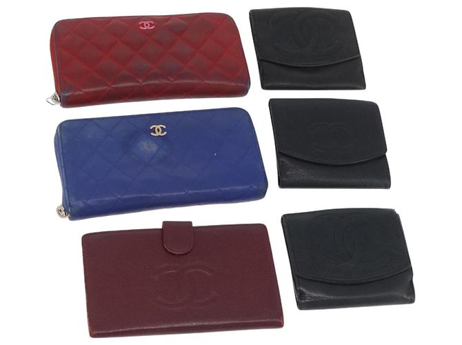 Portafoglio CHANEL Pelle 6 Set Blu Nero Rosso CC Auth BA11504