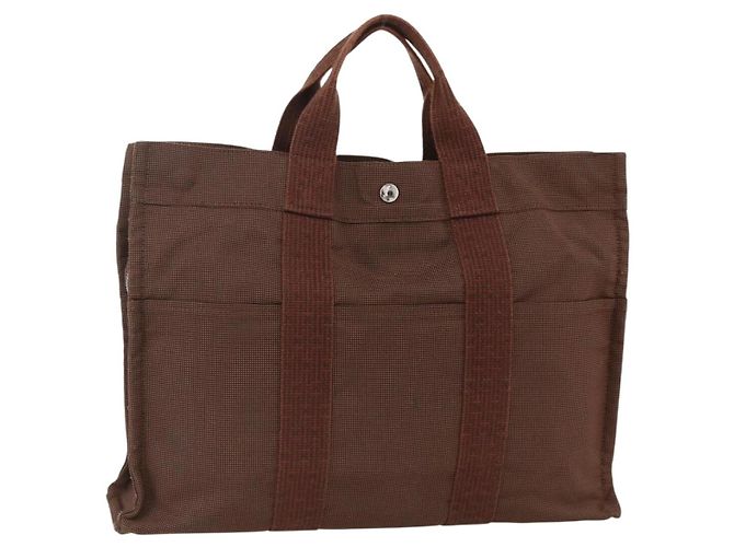 Hermès HERMES Handtasche Her Line MM Canvas Braun Silber Auth ARZ910