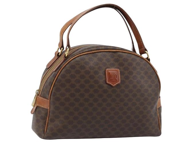 Céline Sac à main en toile Macadam CELINE en cuir PVC marron doré Auth mr2265