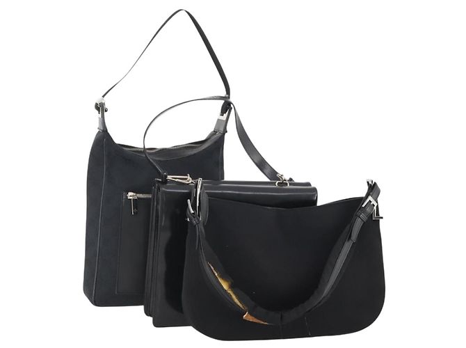 Borsa a Spalla GG Canvas Gucci in Nylon e Pelle 3 Pezzi Nera Auth fm5310 Nero