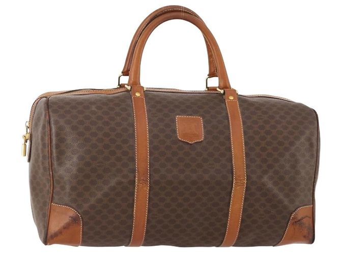 Céline Bolsa Boston em lona Macadam CELINE em couro PVC marrom e dourado Auth YKZ215