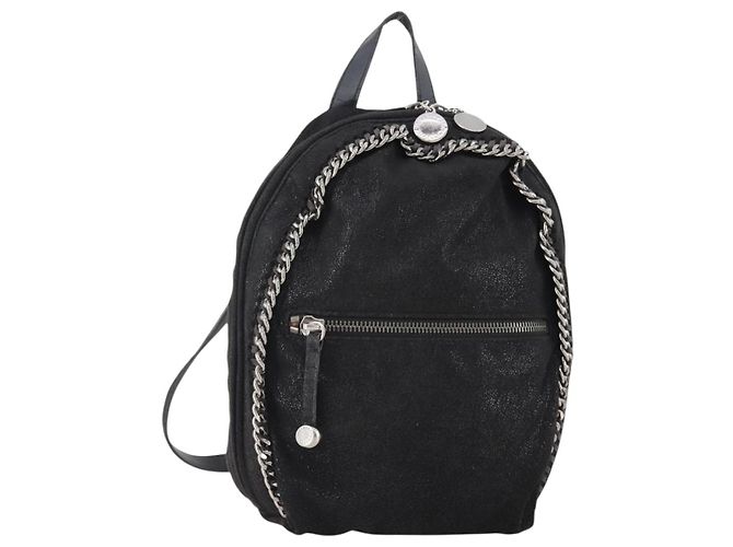 Autre Marque Stella MacCartney Falabella Backpack Suede Black Silver Auth BA11573 Silvery