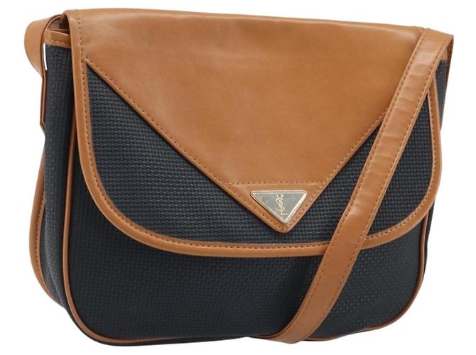 SAINT LAURENT Shoulder Bag Leather Black Gold Auth 166787 Golden